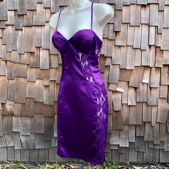 SEXY Purple Mini Dress 💜 Side Lace Detail - Picture 3 of 6